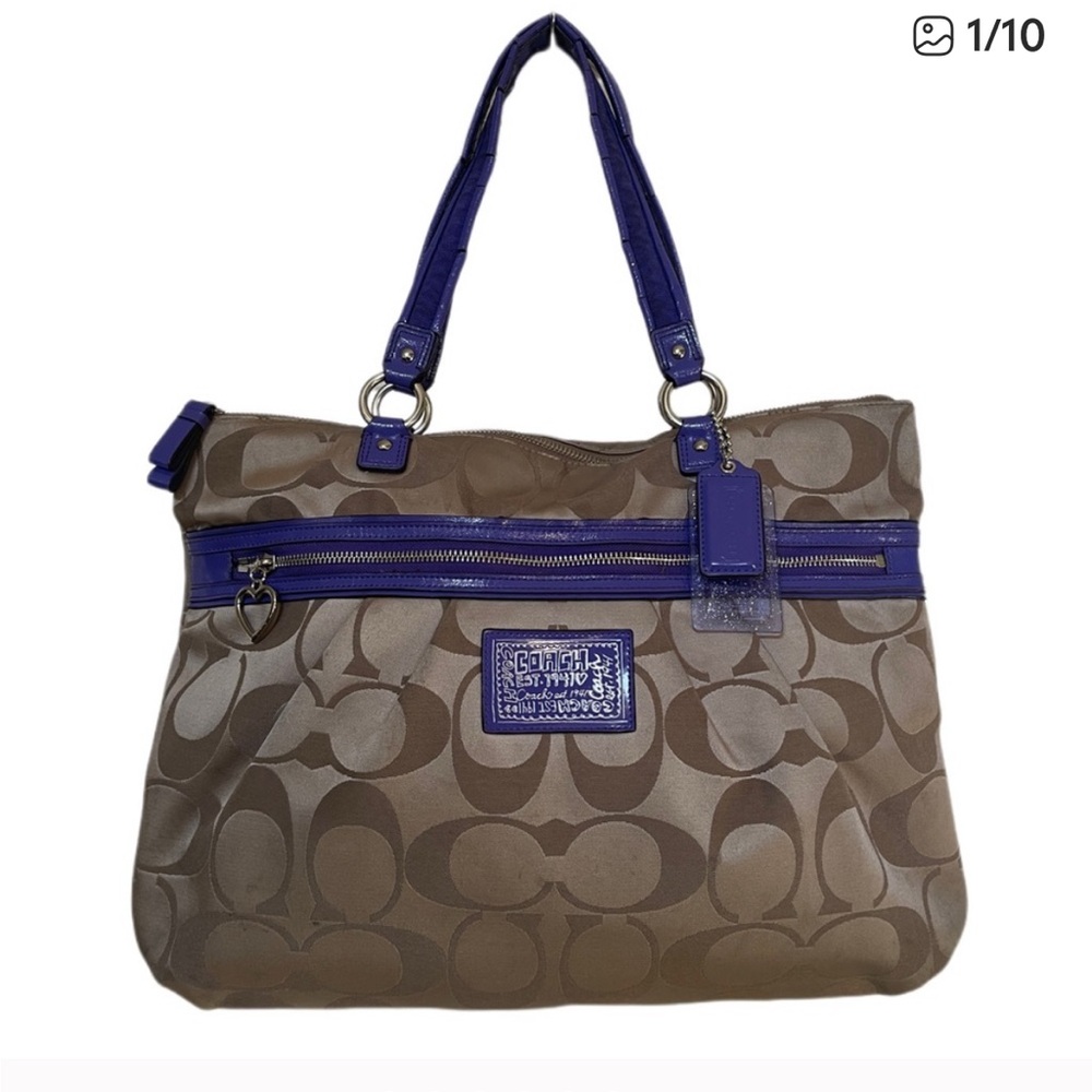 Coach Tan and Purple Poppy Daisy Tote